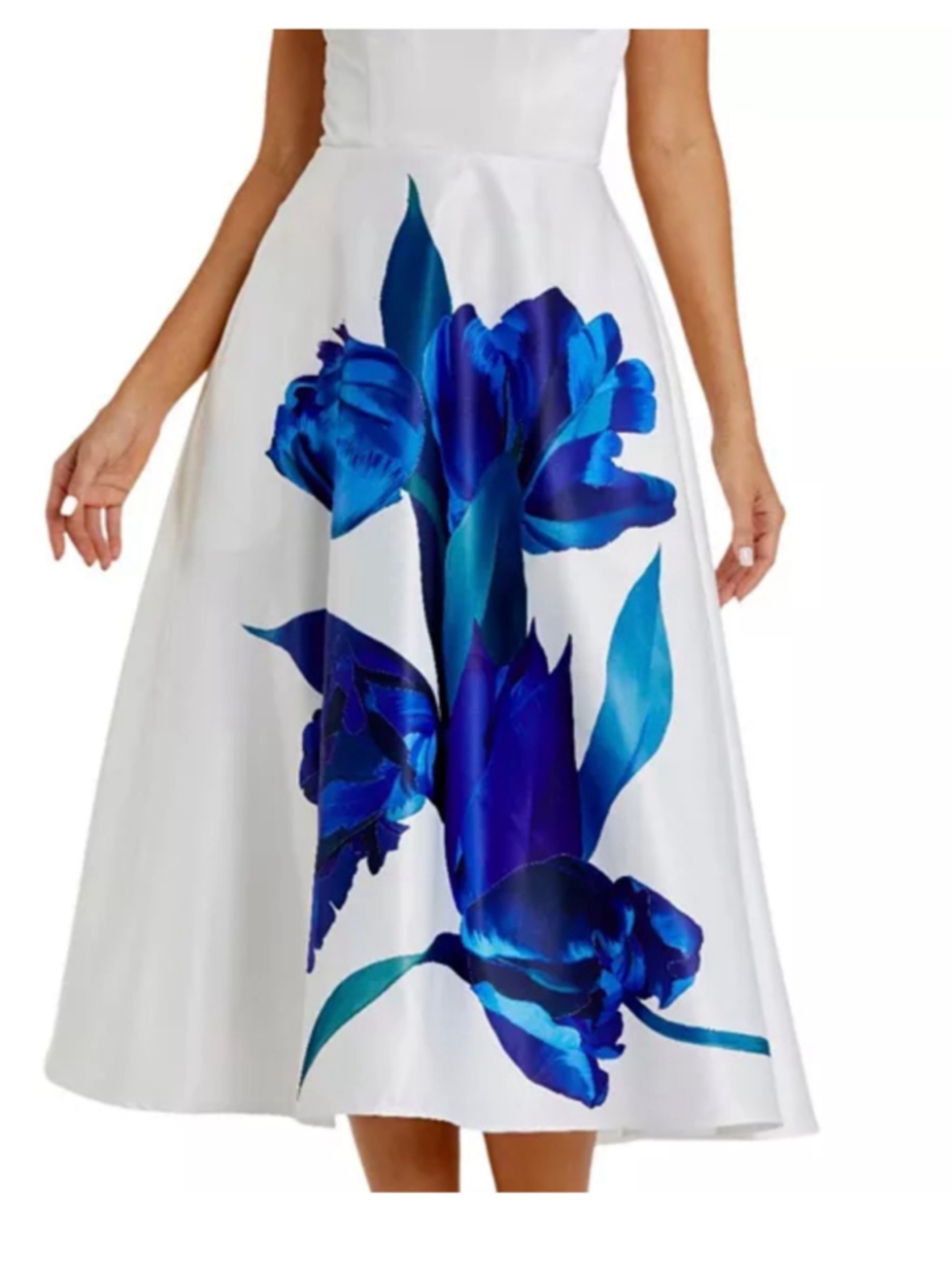 Women's Mac Duggal Strapless Floral Midi Dress, White and Blue Sz 4 - Picture 3 of 11